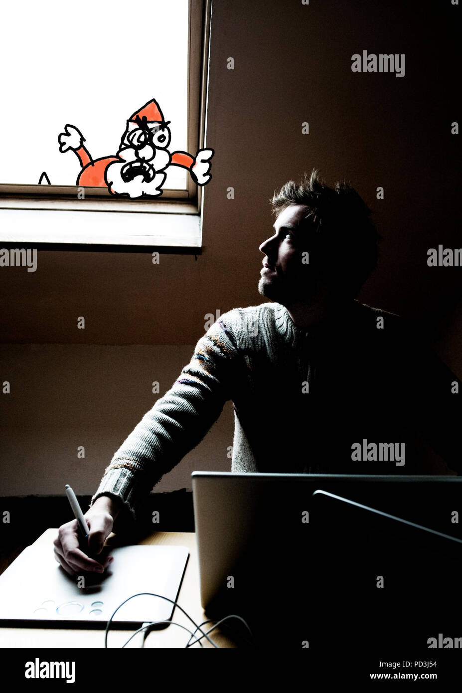 Jonas Geirnaert, créateur de l'Kabouter Wesley animation personnage dans le Man bijt Hond TV show (Belgique, 02/12/2009) Banque D'Images