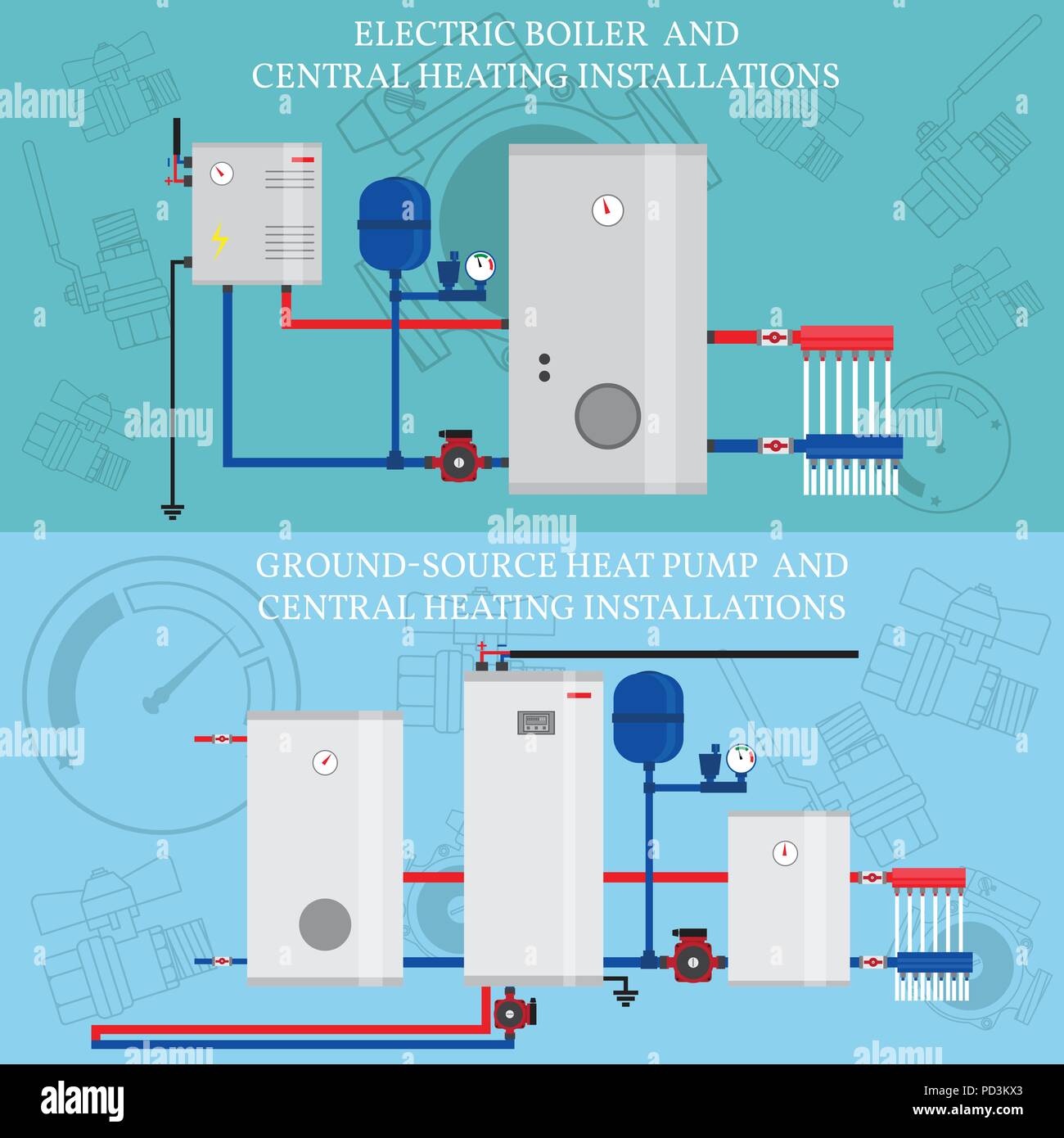 Chaudière électrique et les installations de chauffage central, télévision chauffage concept, bannière, logo. Pour la conception web et l'interface de l'application. Vector illustration. Illustration de Vecteur