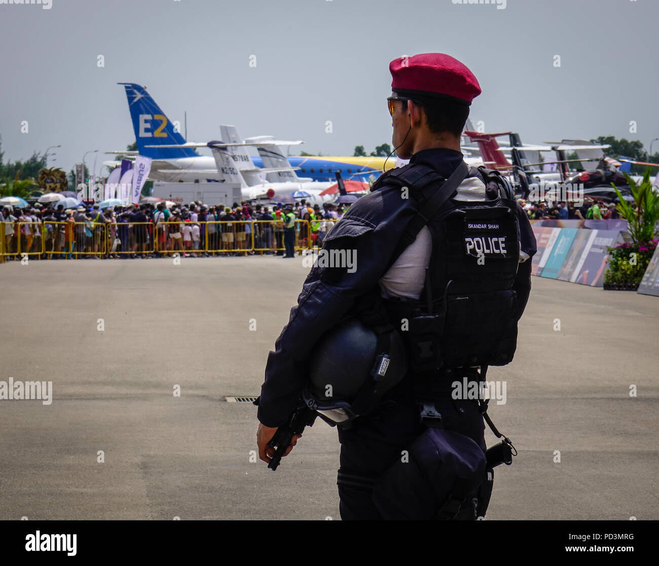 Singapour - Feb 10, 2018. Commandement des opérations spéciales des soldats travaillant au Centre d'exposition de Changi à Singapour. Banque D'Images
