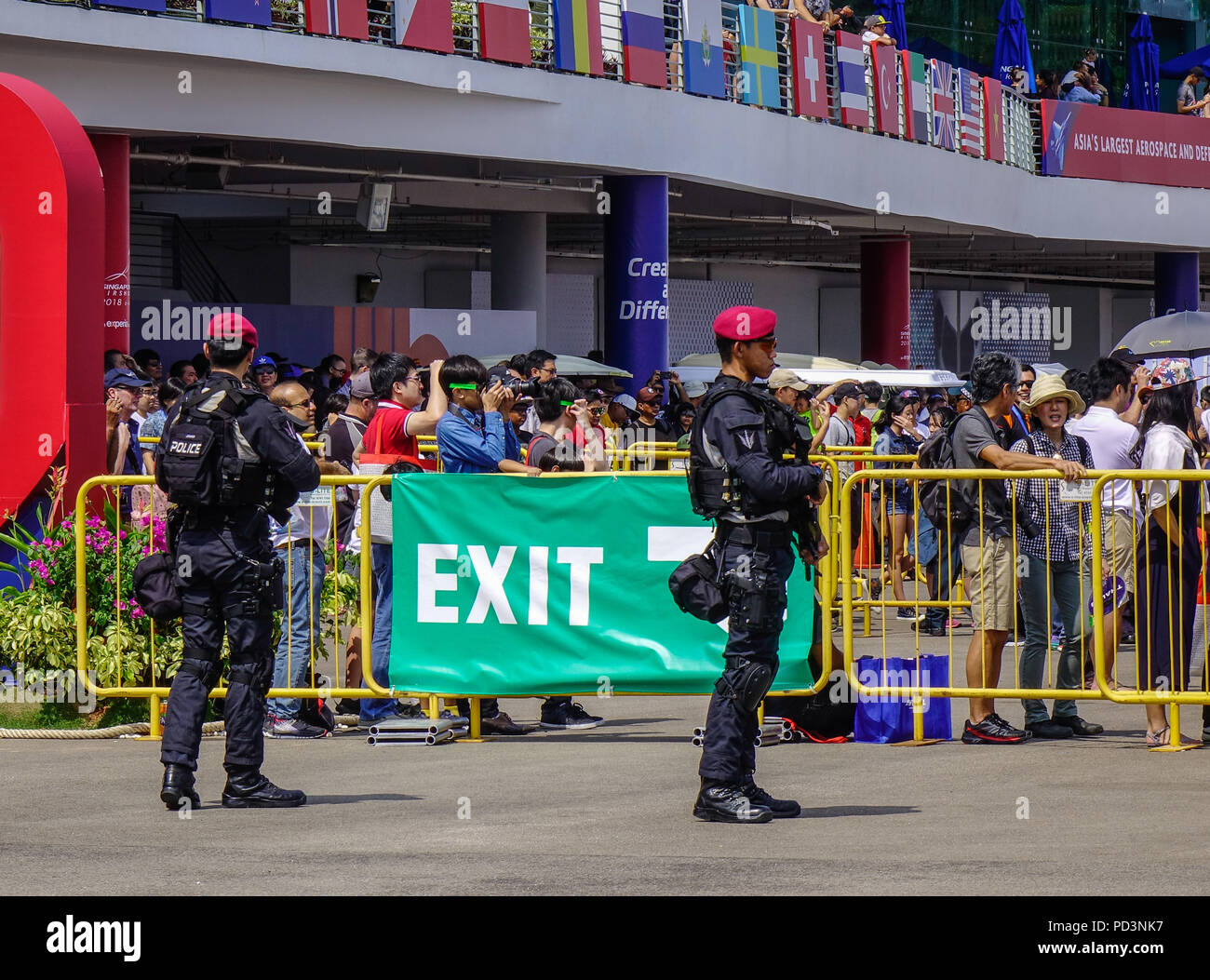 Singapour - Feb 10, 2018. Commandement des opérations spéciales des soldats travaillant au Centre d'exposition de Changi à Singapour. Banque D'Images