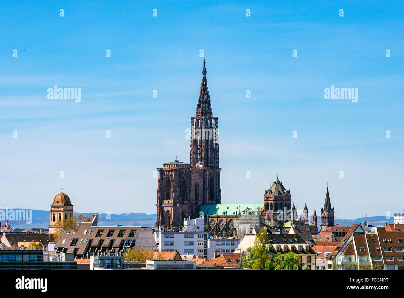 La cathédrale de Strasbourg, ville d'horizon, Alsace, France, Europe, Banque D'Images