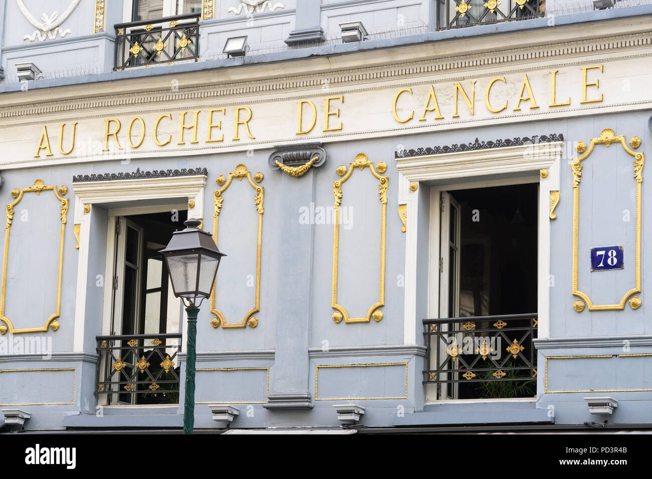Au rocher de Cancale Paris - Façade de la célèbre Paris restaurant Au rocher de Cancale, Rue Montorgueil à Paris n° 78, France, Europe. Banque D'Images
