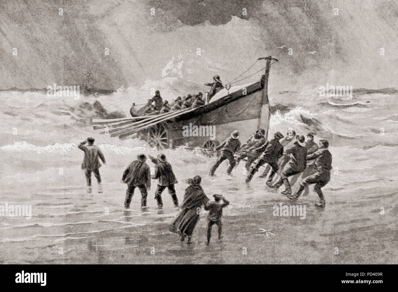 L'embarcation, la Croix Rouge de la mer, un bateau utilisé pour aller à l'embarcation de sauvetage d'un navire en détresse, ou ses survivants, pour sauver l'équipage et les passagers. Du livre de navires, publié vers 1920. Banque D'Images