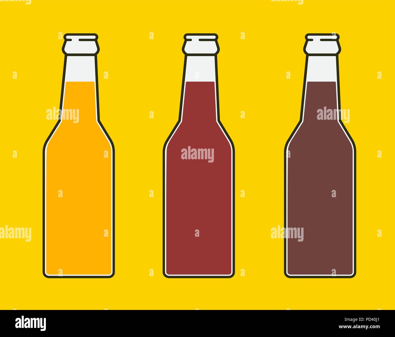 Bouteilles de bière. Trois versions light beer, bière brune et orange, de la bière. Vector illustration isolé. Illustration de Vecteur