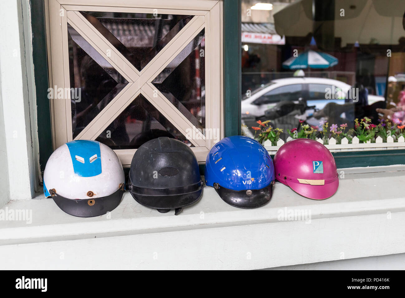 Casques de scooter Banque D'Images
