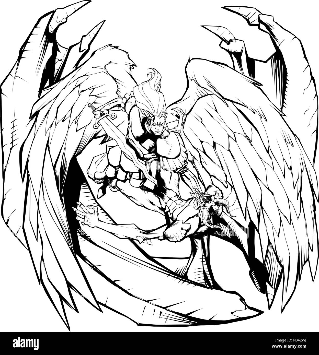 Par rapport à l'Art de la ligne Devil Angel Illustration de Vecteur