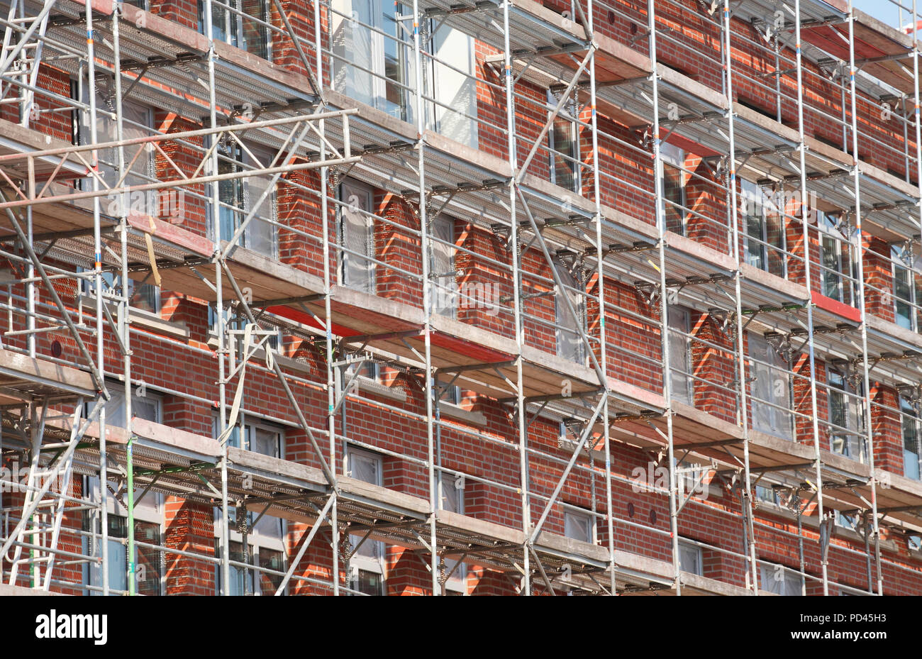 Immeuble en briques, d'échafaudages, construction site, shell, Überseestadt, Brême, Allemagne, Europe je Wohngebäude aus backstein, Baugerü Banque D'Images