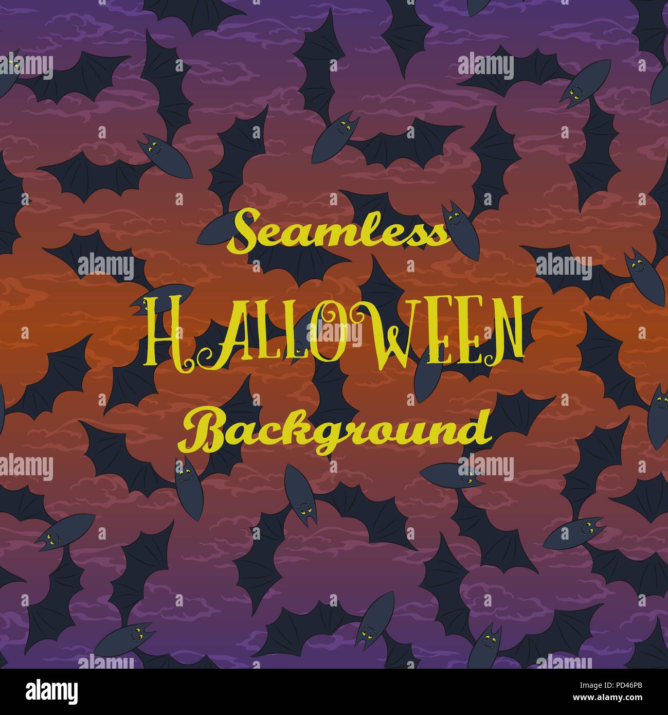 Halloween De Seamless Pattern, les chauves-souris volent dans le ciel nocturne. Vector Illustration de Vecteur