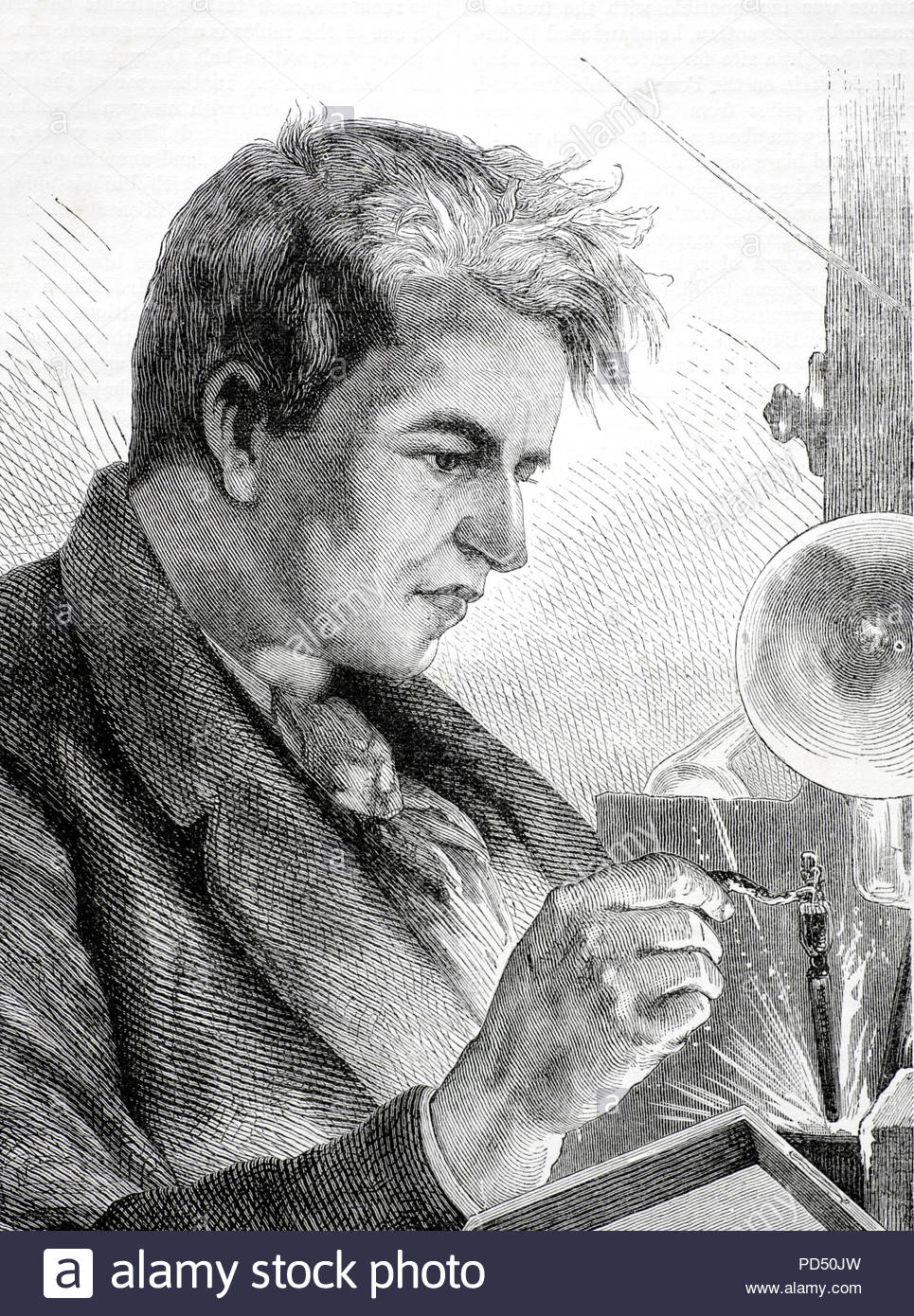 Thomas Edison portrait, 1847 – 1931, était un inventeur et homme d'affaires américain, illustration vintage de 1888 Banque D'Images