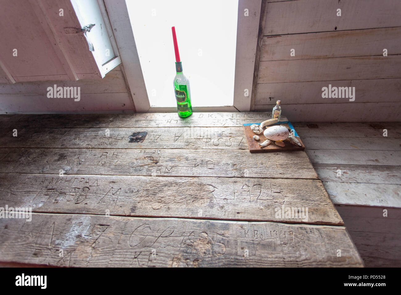Intérieur de cabane à l'abri de la sécurité dans les îles de Géorgie du Sud Banque D'Images