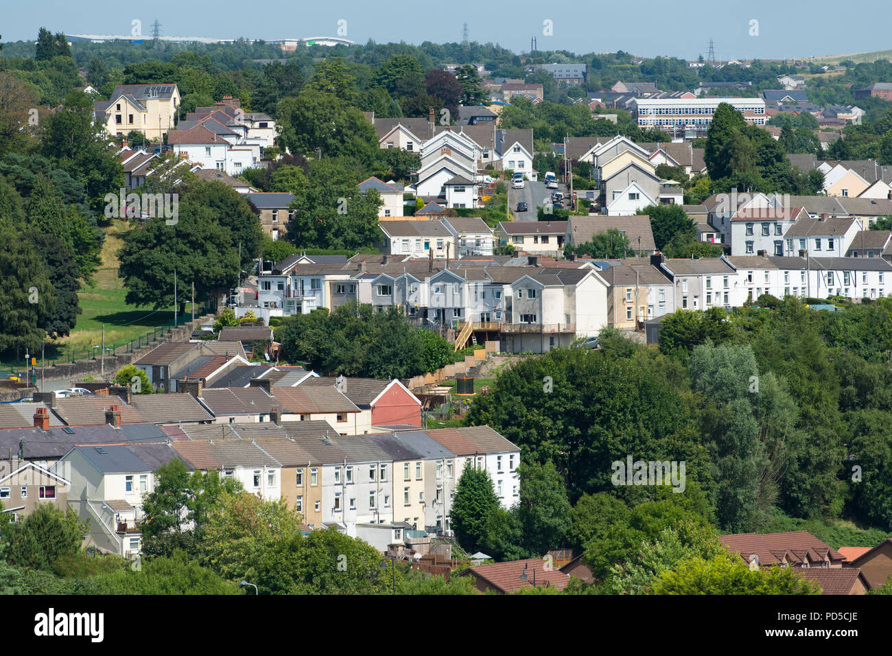 Une vue générale des propriétés résidentielles de Penydarren dans Merthyr Tydfil, au Pays de Galles. Banque D'Images