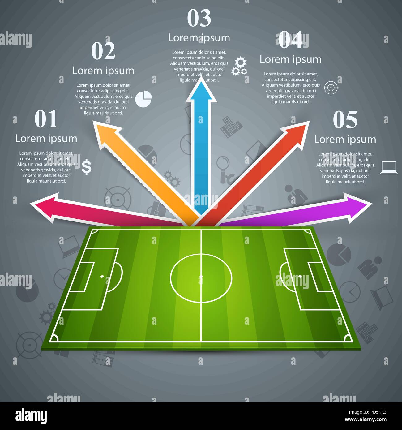 Football, terrain de soccer. Jeu de sport, infographie. Illustration de Vecteur