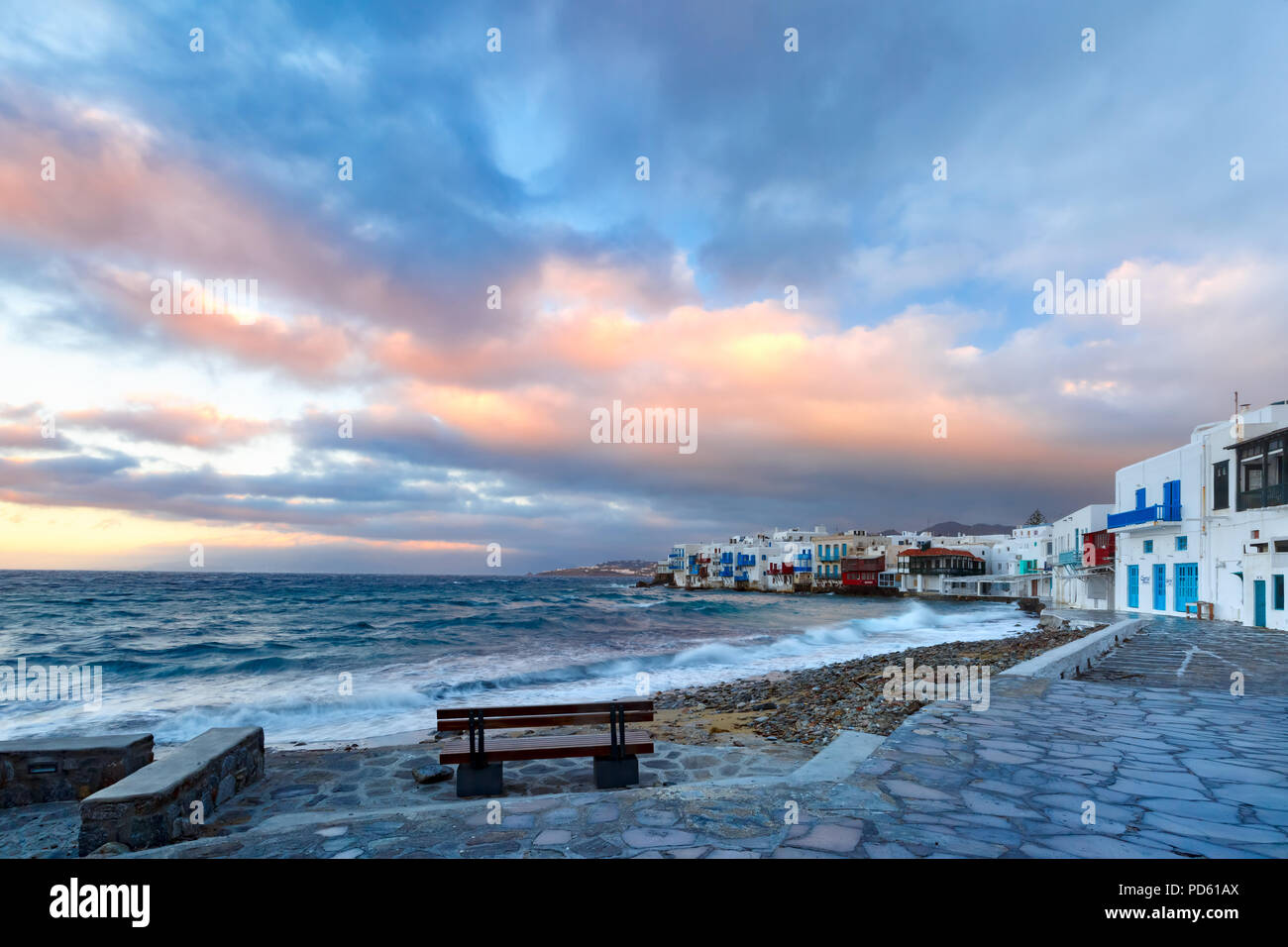 La petite Venise sur l'île de Mykonos, Grèce Banque D'Images