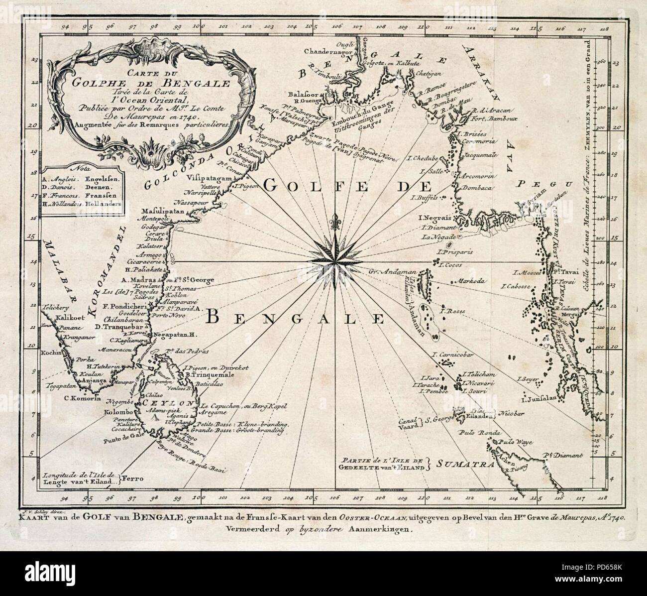 Carte du golfe du Bengale. Banque D'Images