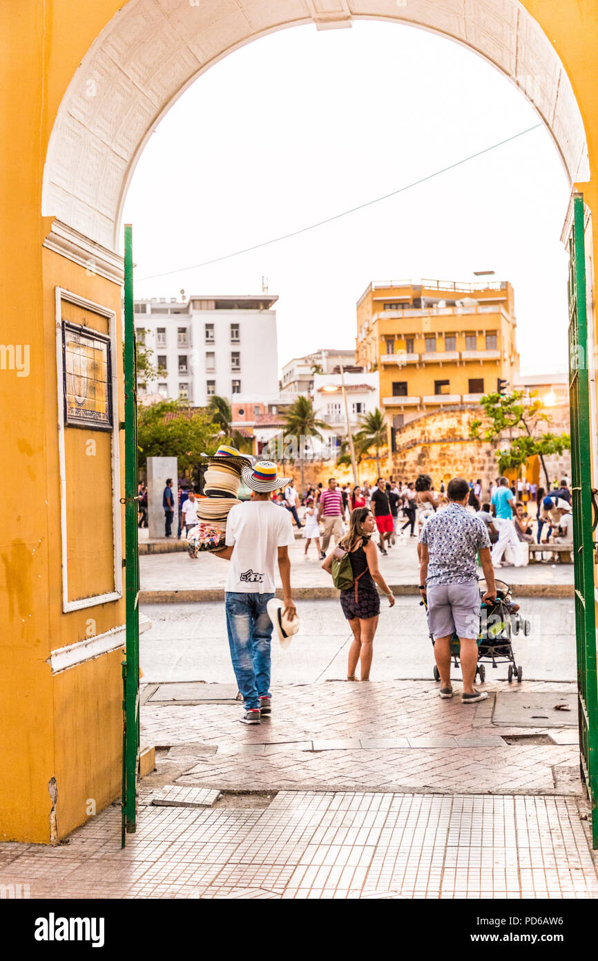 Une vue typique de la vieille ville de Carthagène en Colombie Banque D'Images