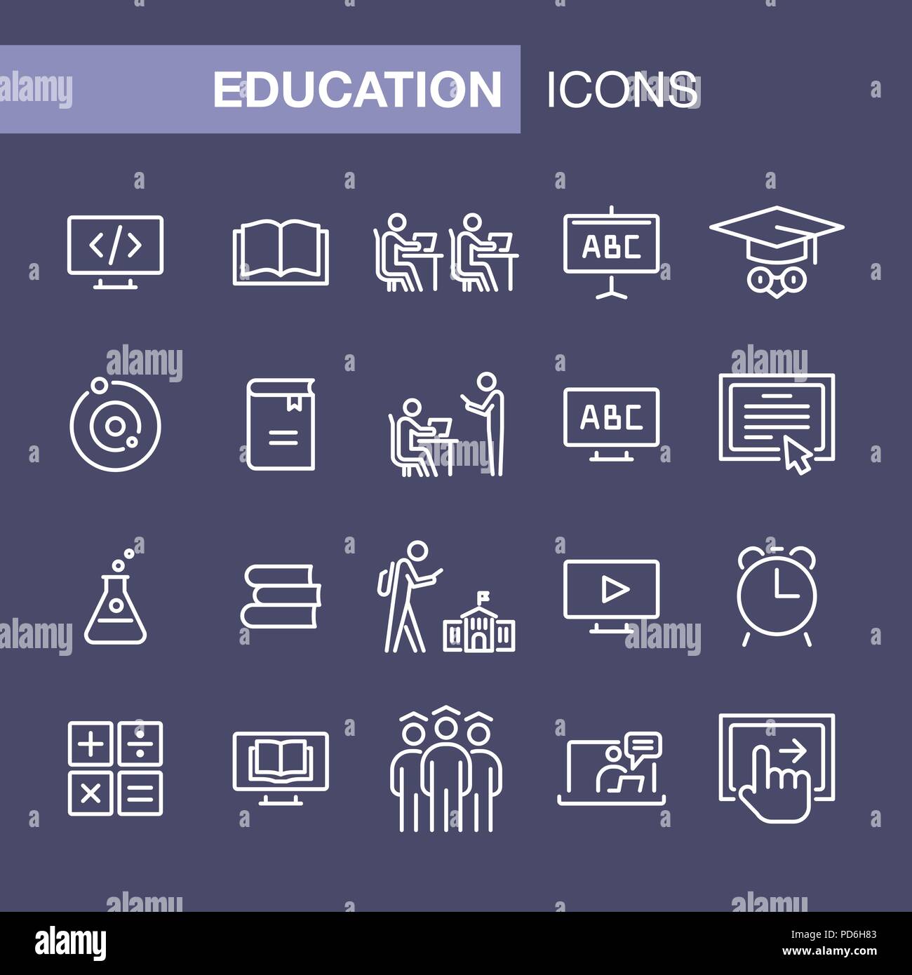 Les icônes de l'éducation télévision simple contour style illustration. Illustration de Vecteur