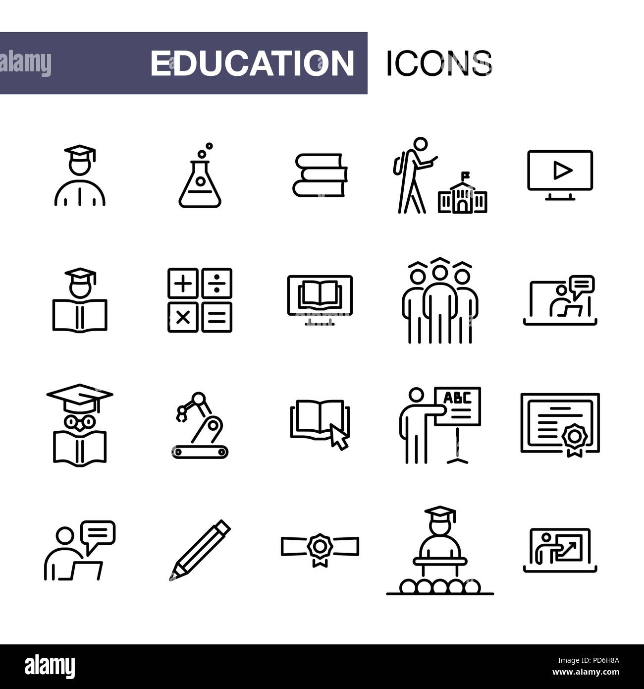 Les icônes de l'éducation télévision simple contour style illustration. Illustration de Vecteur