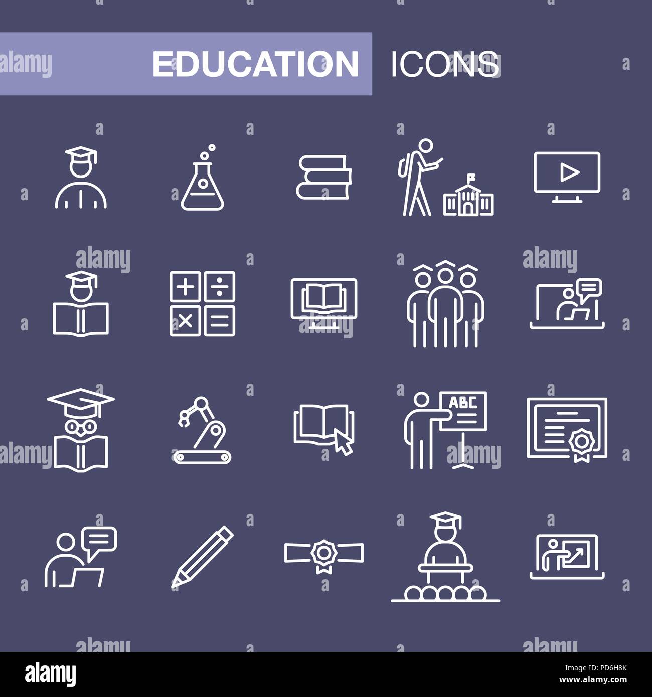 Les icônes de l'éducation télévision simple contour style illustration. Illustration de Vecteur