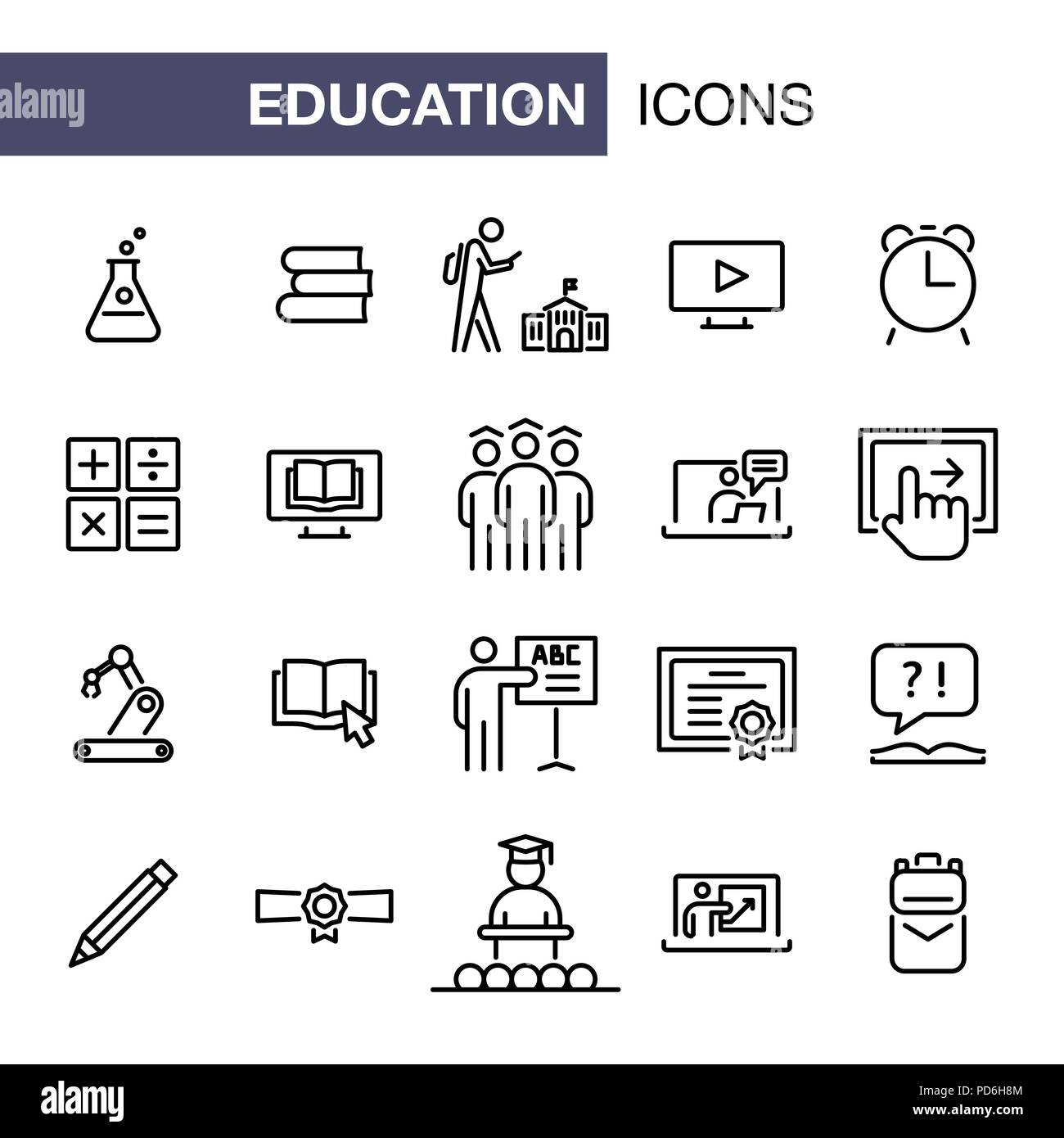 Les icônes de l'éducation télévision simple contour style illustration. Illustration de Vecteur
