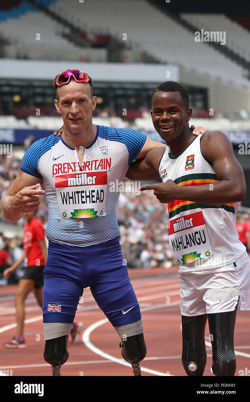 Richard Whitehead de Go & Ntando Mahlangu d'Afrique du Sud dans la mens T61 à 200 mètres à l'anniversaire de Muller 2018 Jeux à Londres Banque D'Images