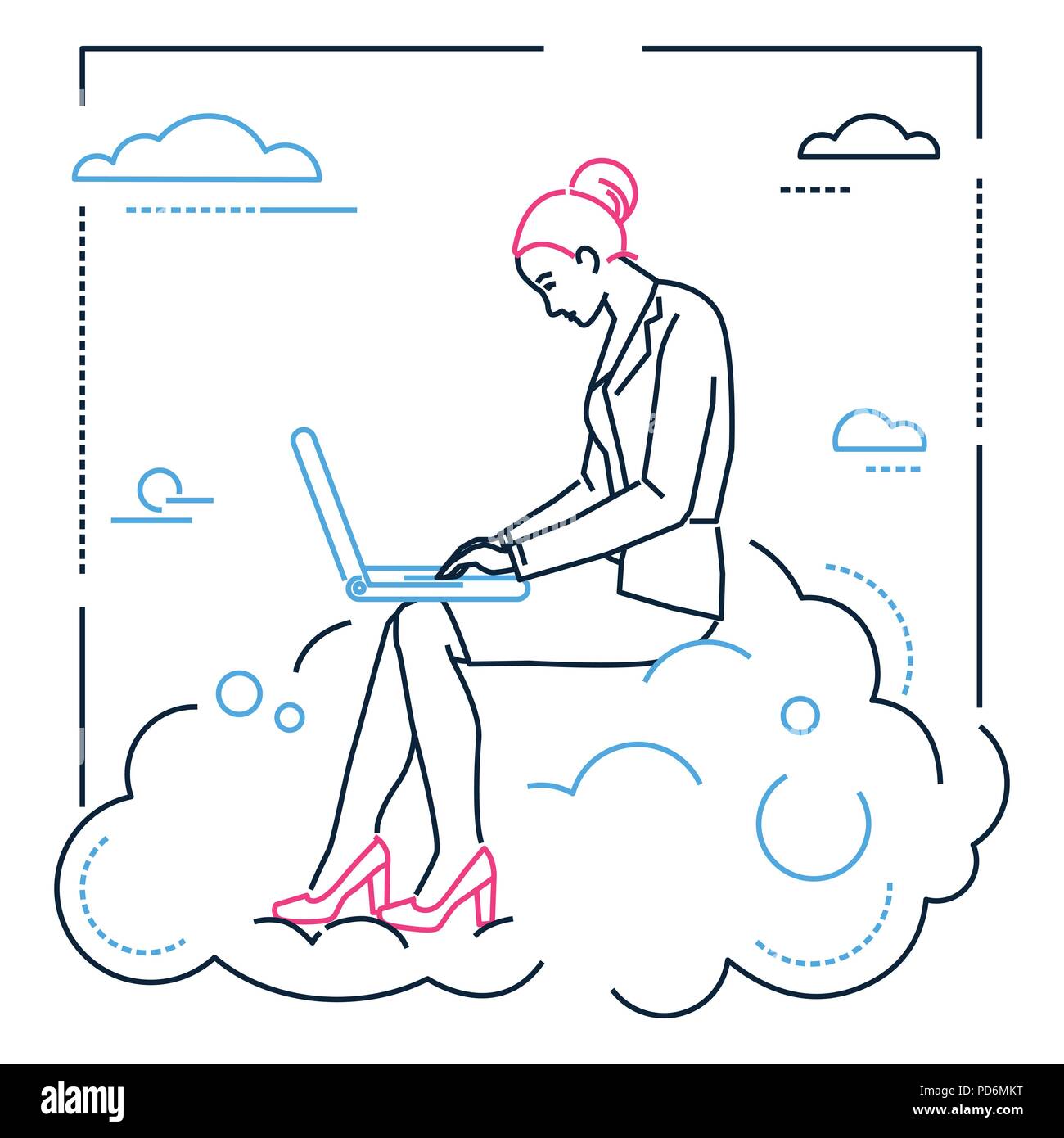 Portrait avec un ordinateur portable - illustration style de conception en ligne Illustration de Vecteur