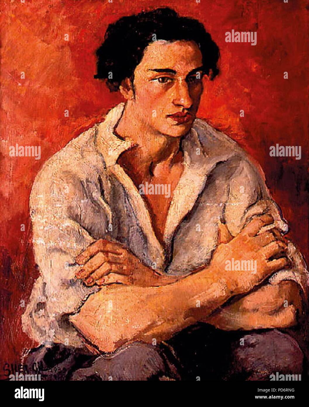 Amrita Sher-Gil - Portrait de jeune homme. Banque D'Images