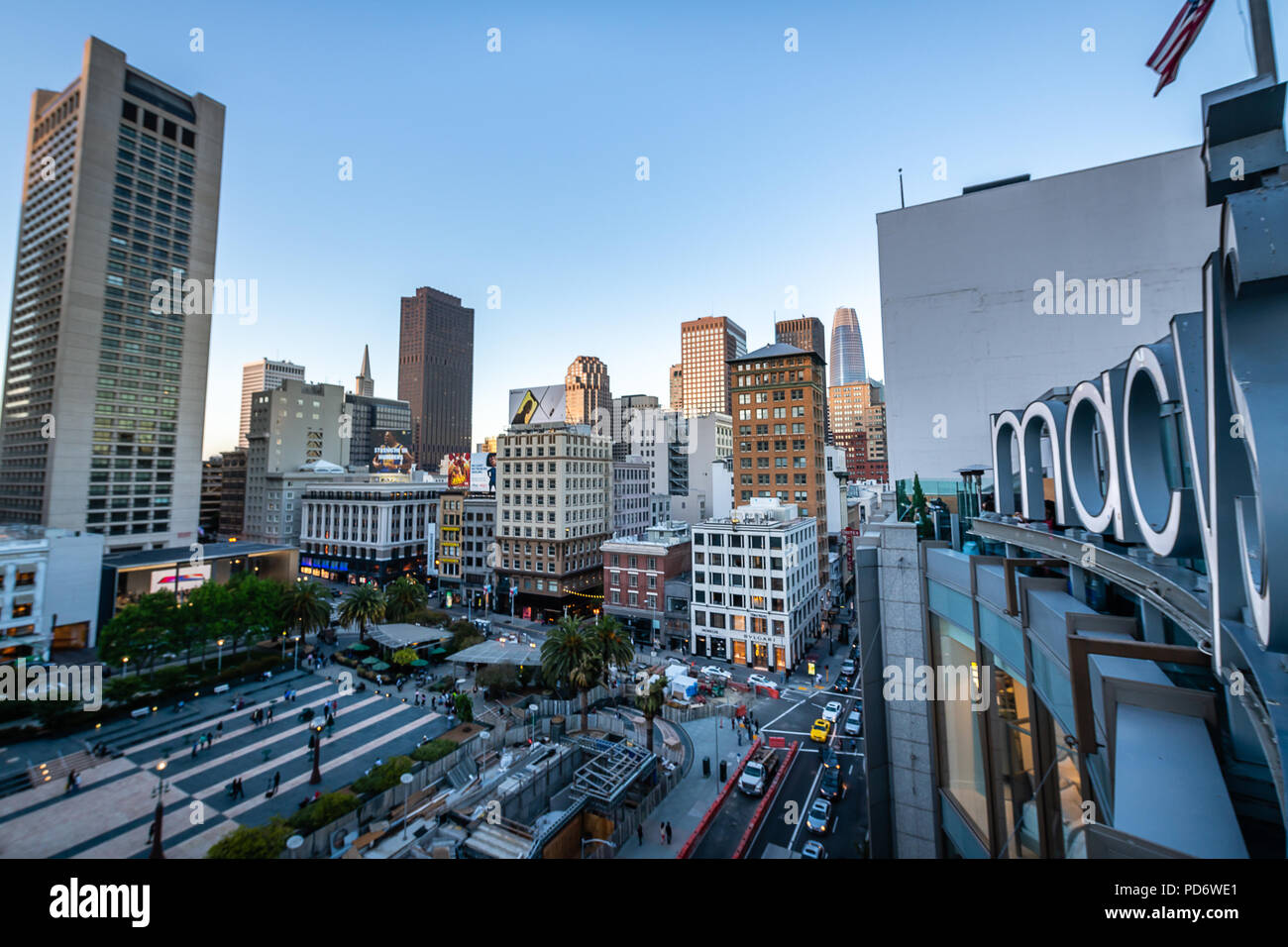 Vue aérienne de l'Union Square à San Francisco Banque D'Images