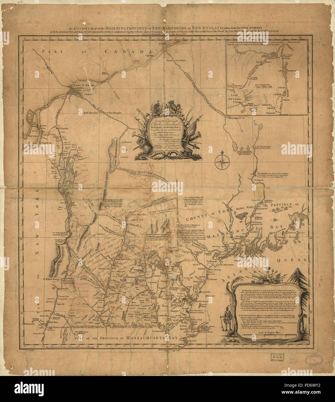 Une carte précise de Sa Majesté, Province de New-Hampshire en Nouvelle Angleterre, relevées à partir des sondages auprès de toutes la partie habitée, et à partir de la meilleure information de ce qui est inhabitée, de concert avec le Banque D'Images