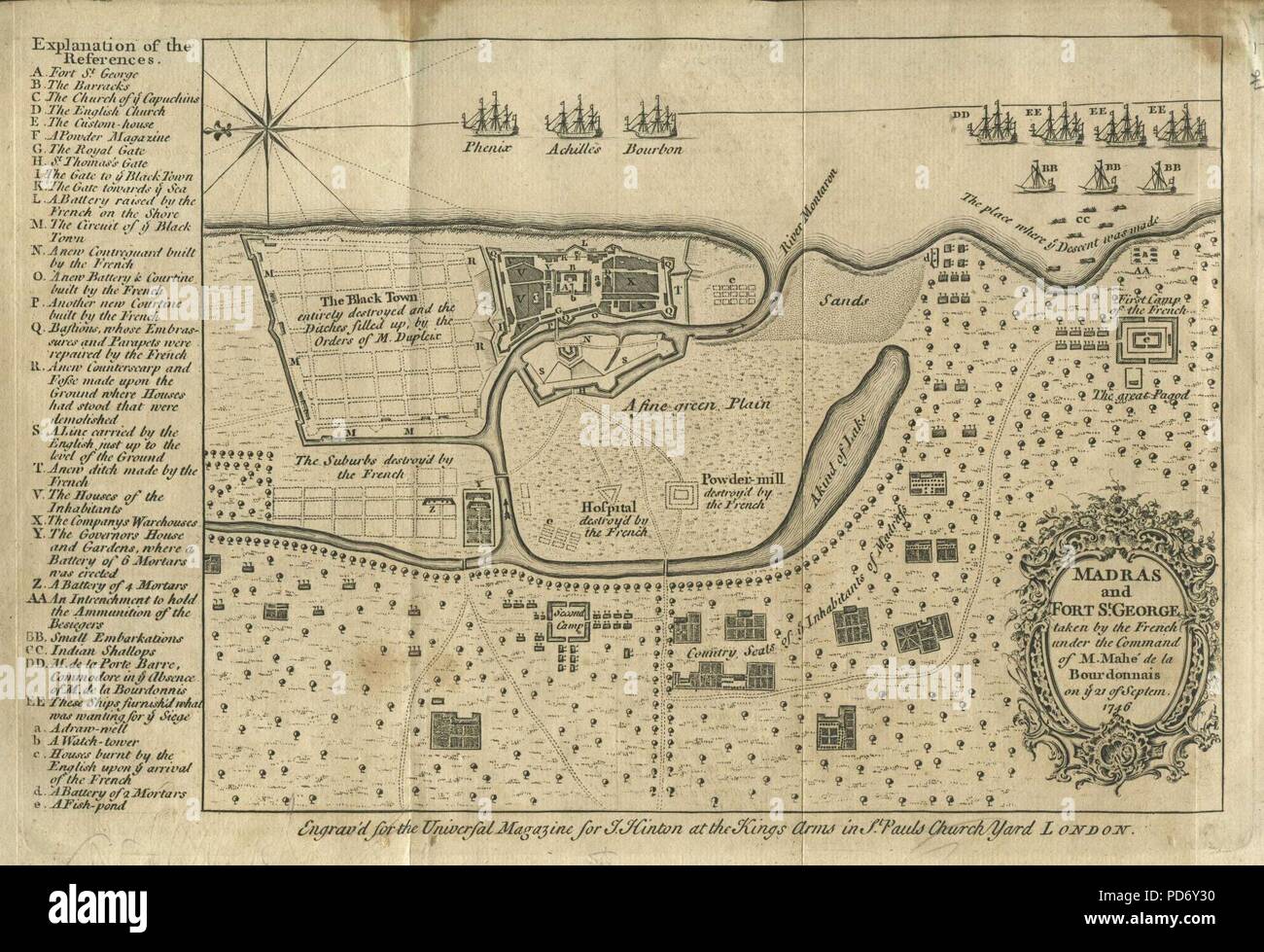 Une version anglaise de la carte dessinée pour le Magazine universel, Londres, 1751. Banque D'Images