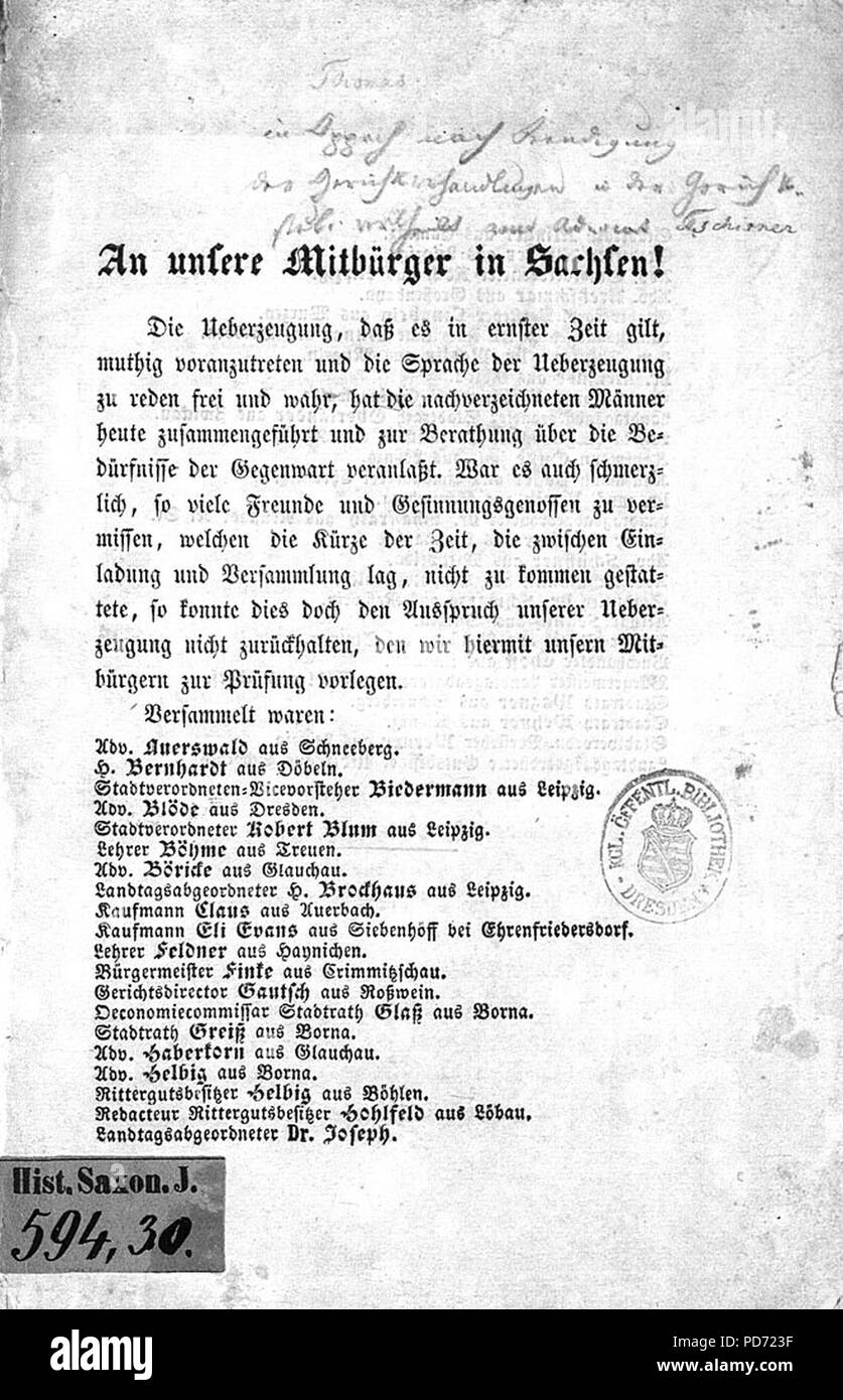 Un unsere Mitbürger dans Sachsen 1848. Banque D'Images