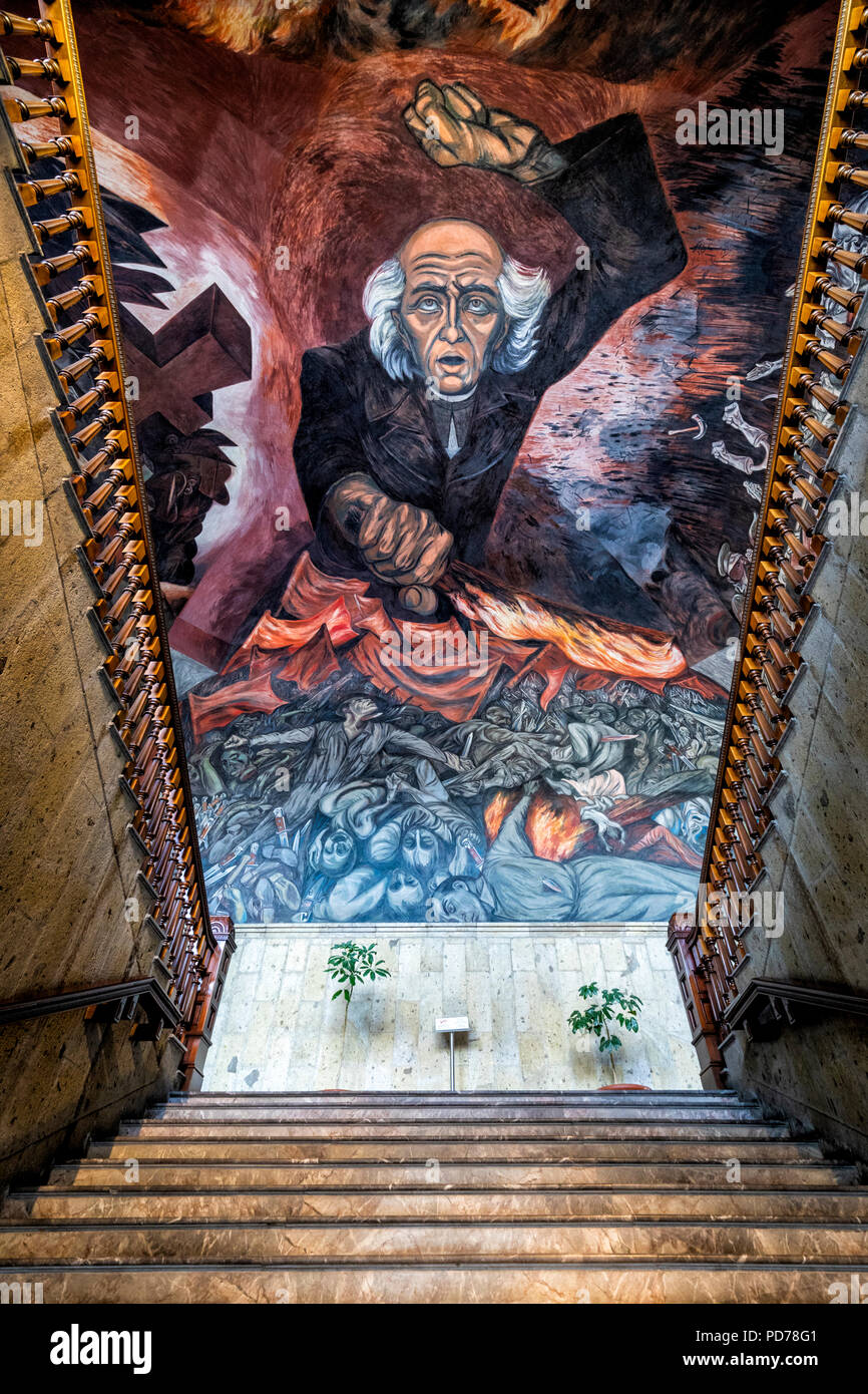 Orozco murales dans le palais du gouvernement de Guadalajara, au Mexique. Banque D'Images