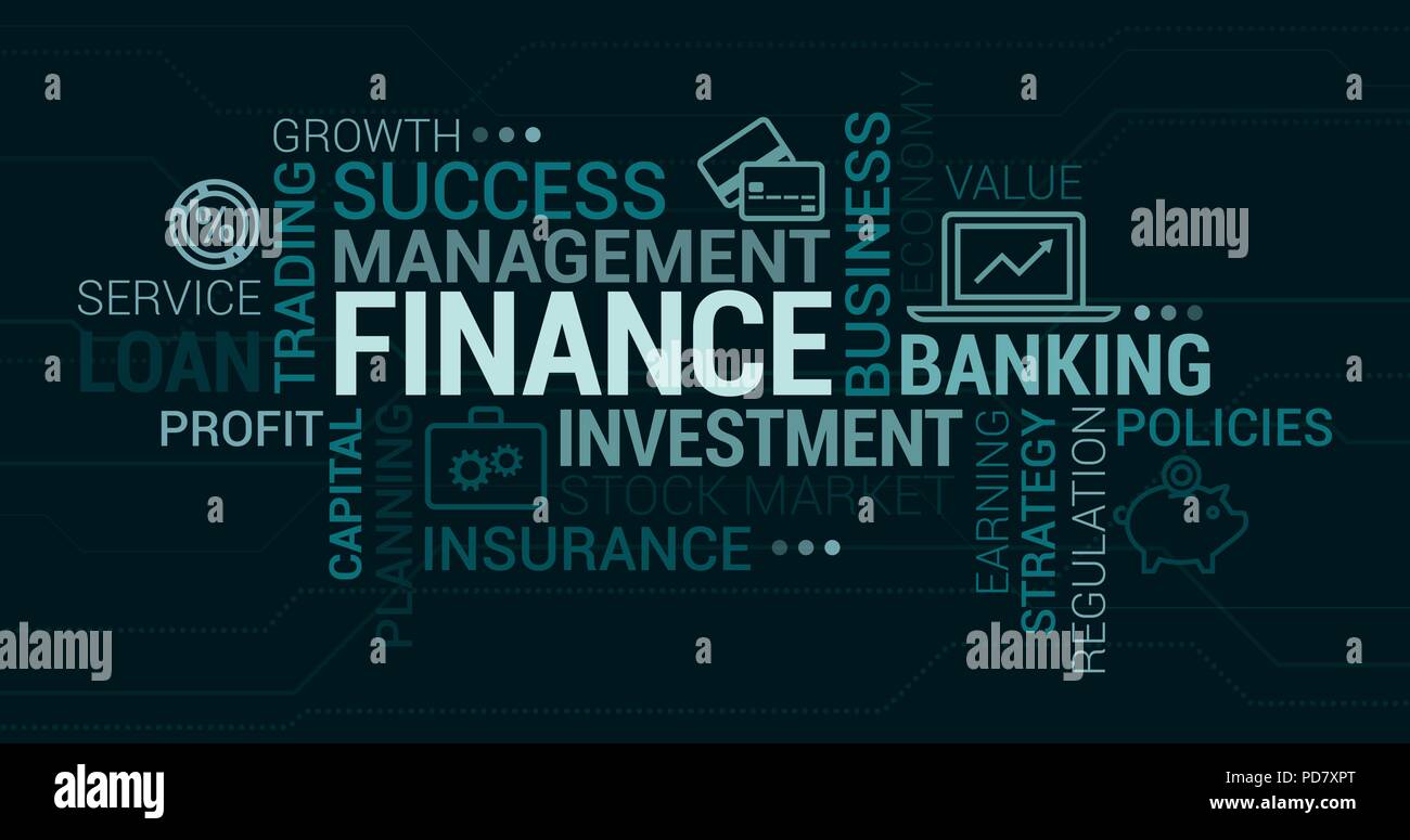 Affaires, investissements et finance tag cloud avec des icônes et des concepts Illustration de Vecteur