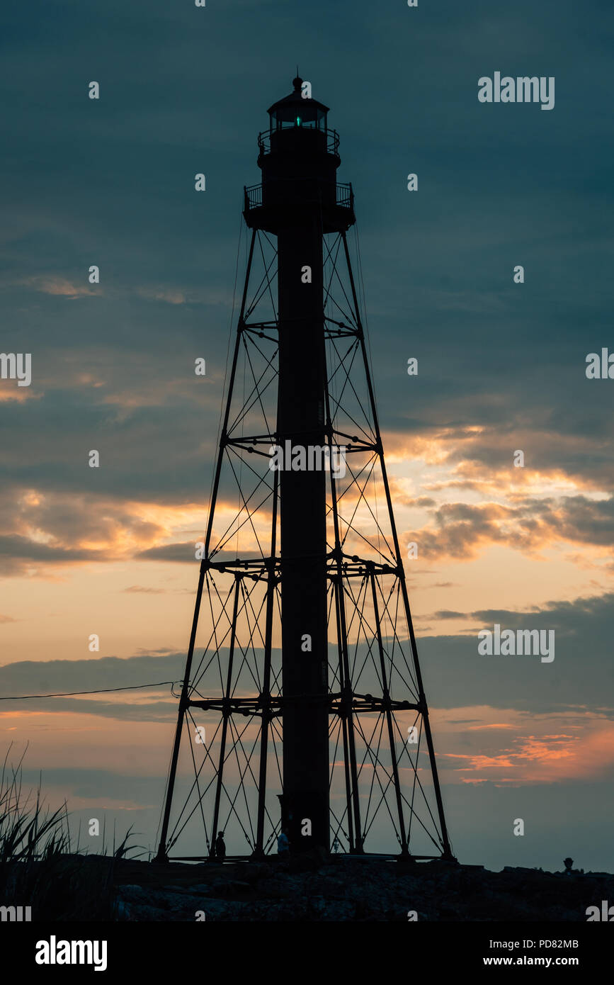 Phare au coucher du soleil, dans la région de Marblehead, Massachusetts Banque D'Images