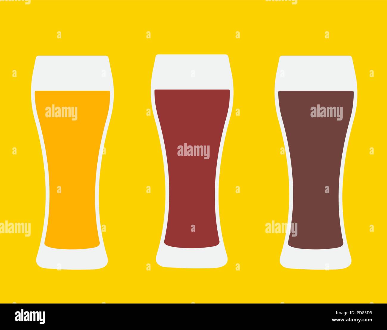 Verres à Bière. Trois versions light beer, bière brune et orange, de la bière. Vector illustration isolé. Illustration de Vecteur