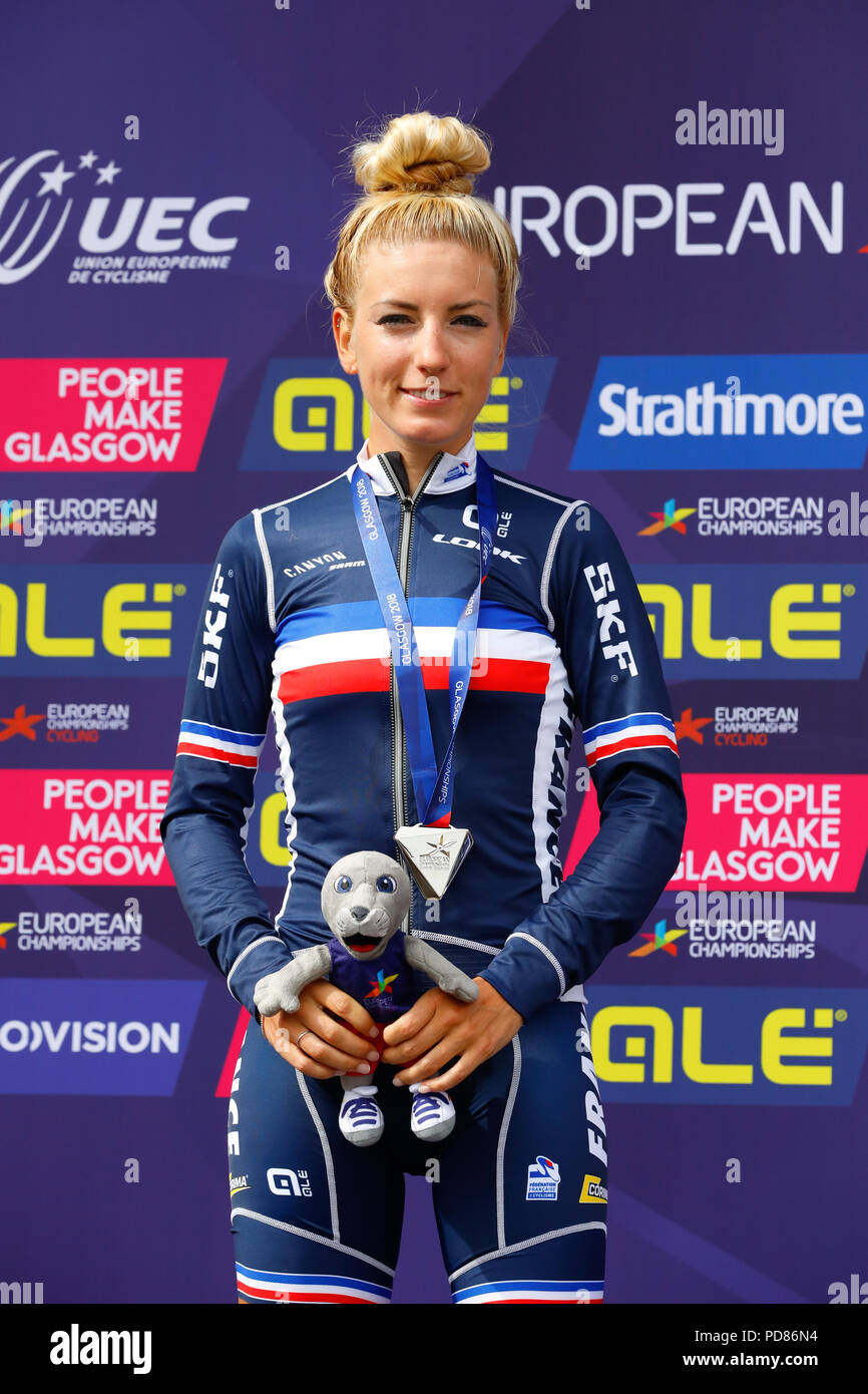 Glasgow, Royaume-Uni. 7 août 2018. La deuxième place dans le cross-country de vélo de montagne, qui a eu lieu sur la piste à Cathkin Braes sur le côté sud de Glasgow a été Pauline Ferrand PREVOT (France) Crédit : Findlay/Alamy Live News Banque D'Images
