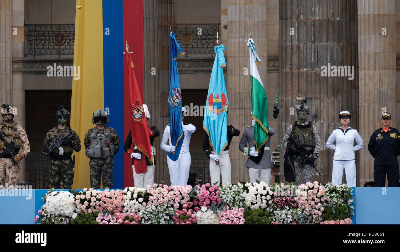 Bogota, Colombie. 7 août 2018. Inauguration du nouveau président de la Colombie, M. Ivan Duque. L'événement a eu lieu à la place Bolivar à Bogota, Colombie. Crédit : Luis Gomez/Alamy Live News Banque D'Images