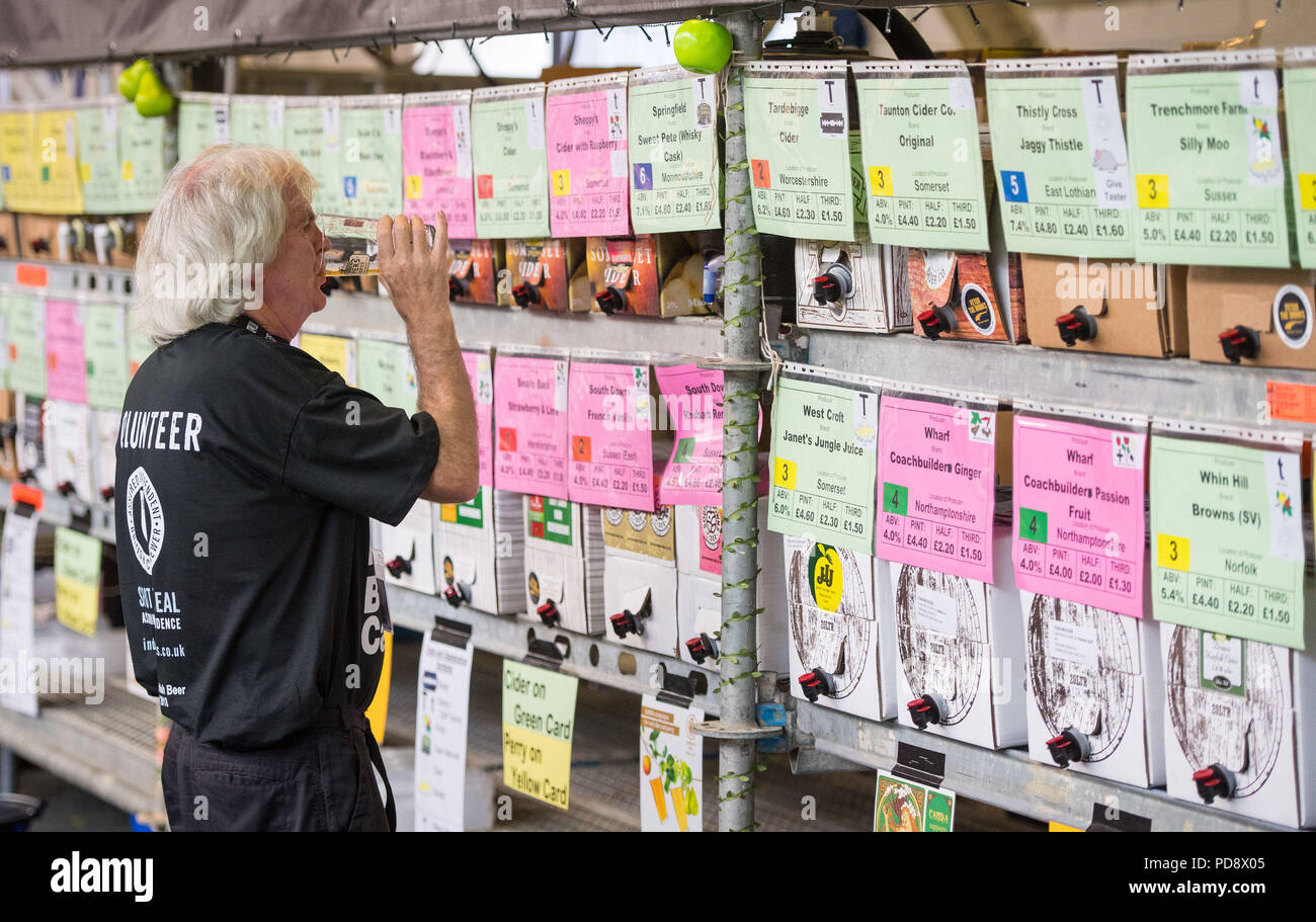 Une offre de chèques par le cidre en vente durant la CAMRA Great British Beer Festival à l'Olympia de Londres, pour déguster des bières artisanales et des bières de partout dans le monde. Banque D'Images