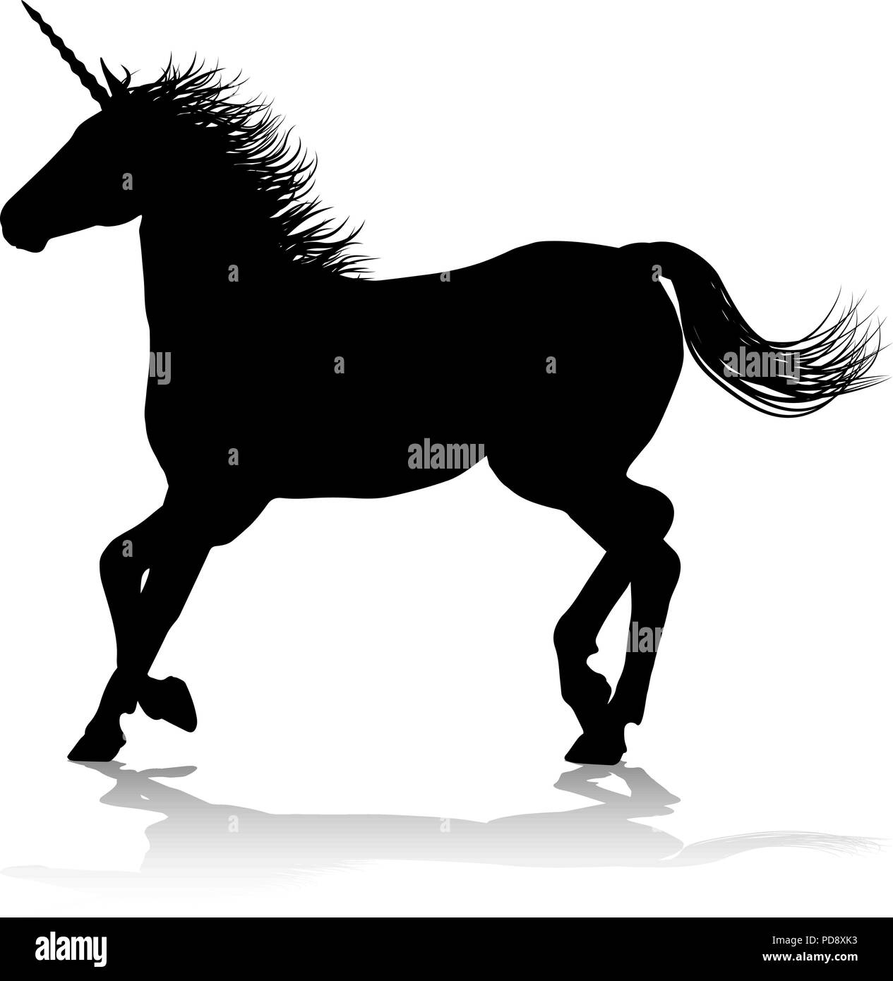 Silhouette Cheval à cornes de licorne Illustration de Vecteur