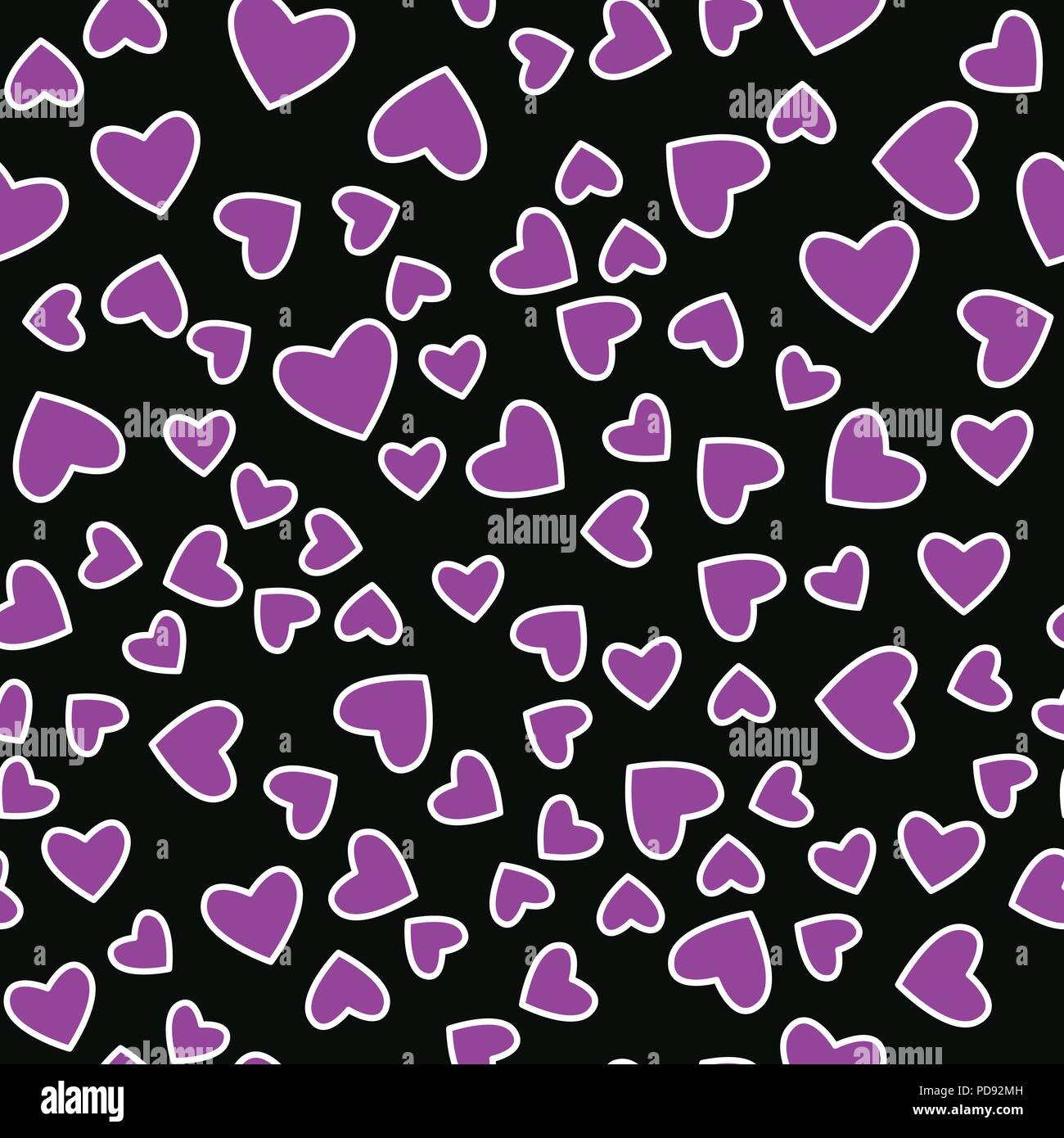 Purple Heart Vector hand drawn seamless pattern isolé sur fond noir. Illustration de Vecteur