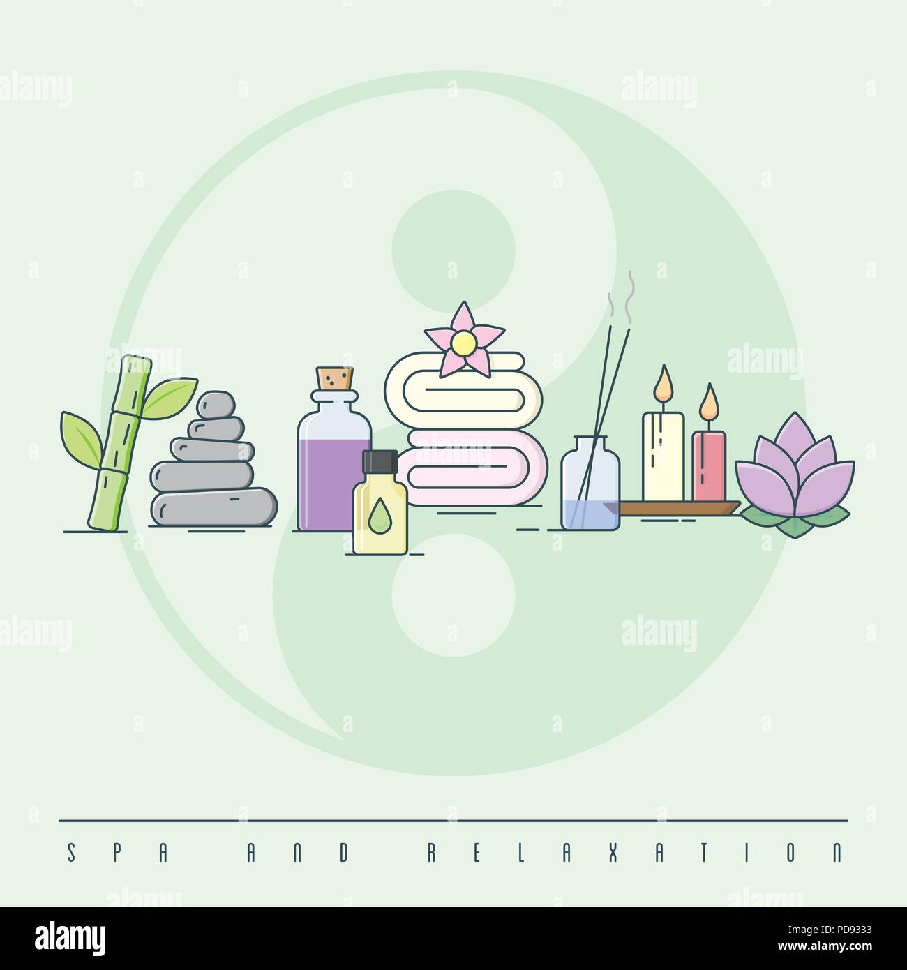 Spa et détente concept art illustration vecteur ligne colorisée Illustration de Vecteur