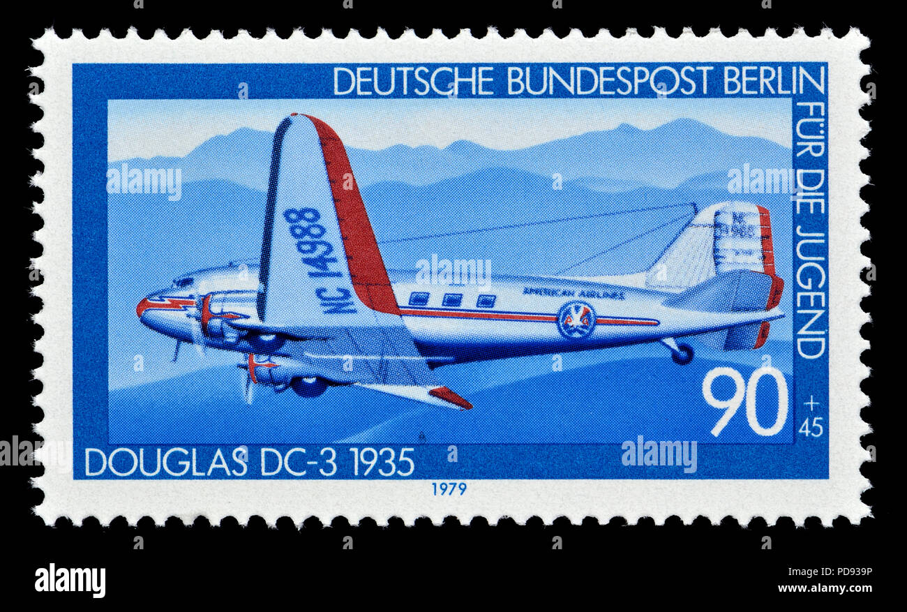 Timbre allemand (Berlin : 1979) : Douglas DC-3 (1935) avion à hélice Banque D'Images