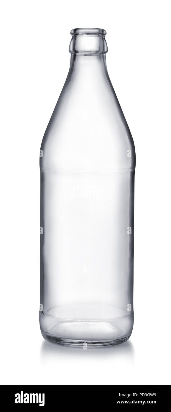 Vue avant du verre vide bouteille de bière isolated on white Banque D'Images