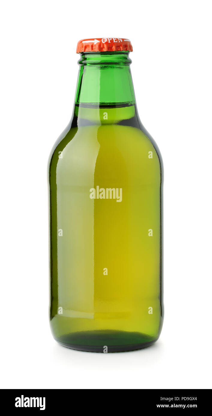 Vue avant du petit verre Beer bottle isolated on white Banque D'Images