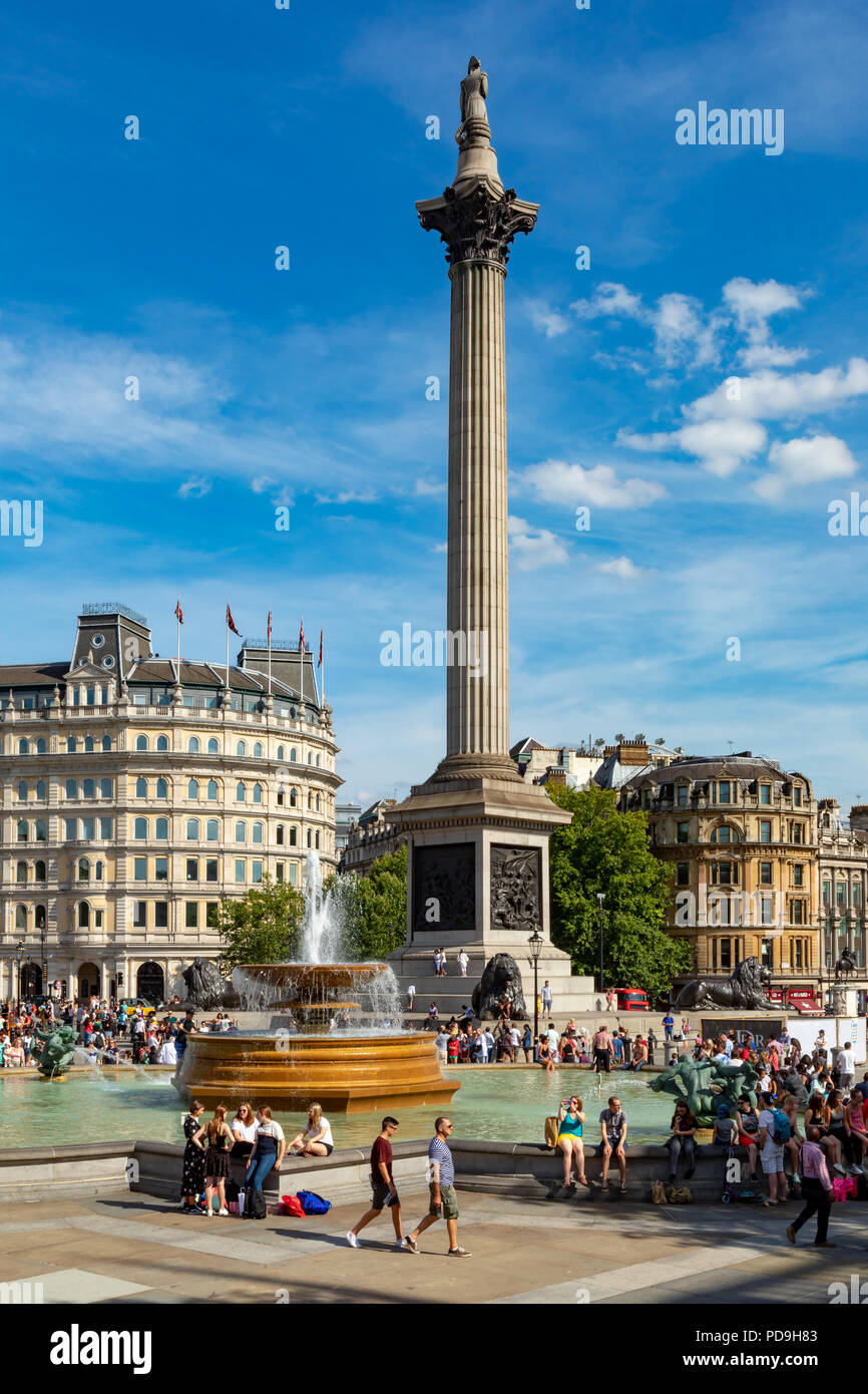 Angleterre Londres, 04 août 2018, la Colonne de Nelson à Trafalgar Square Banque D'Images