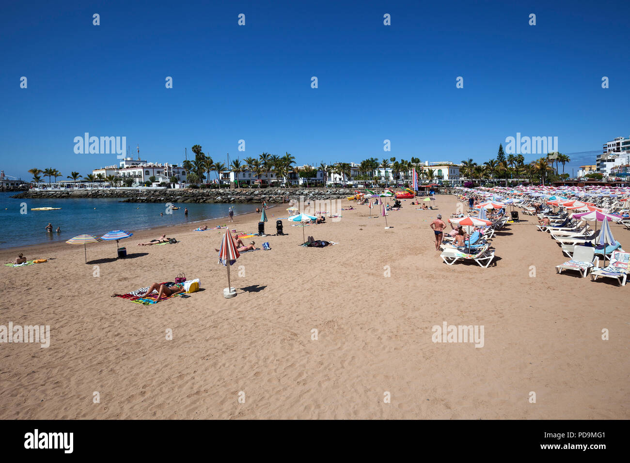 Plage de sable fin, Puerto de Mogan, Grande Canarie, Îles Canaries, Espagne Banque D'Images