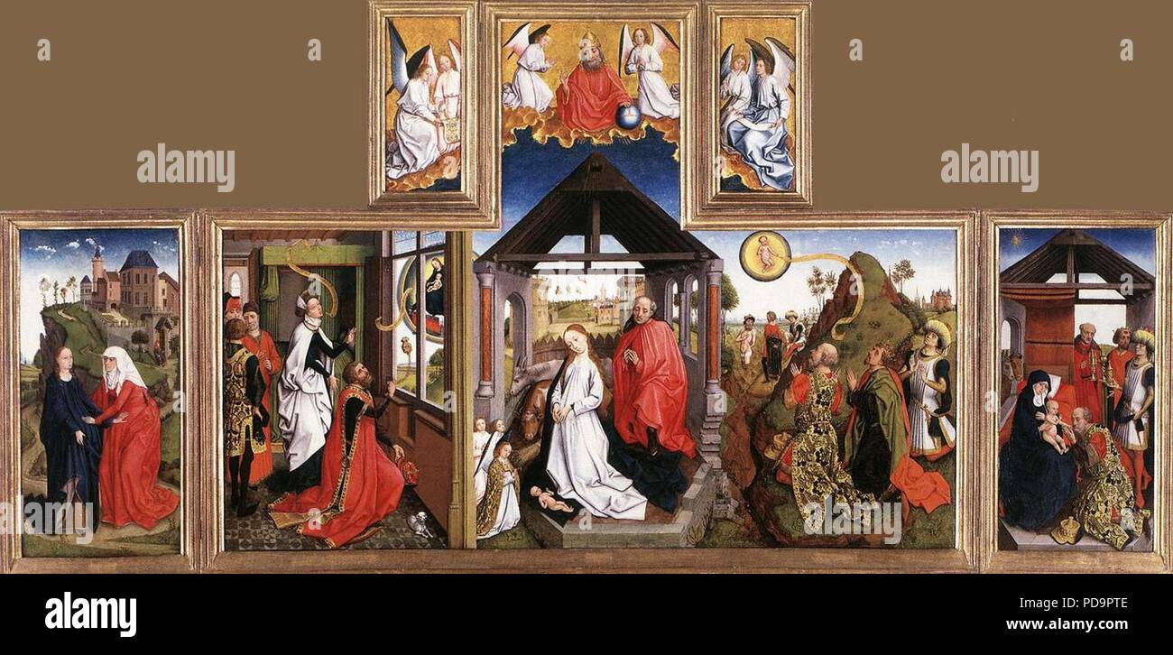 15e siècle peintres inconnus - Nativité - Triptyque Banque D'Images
