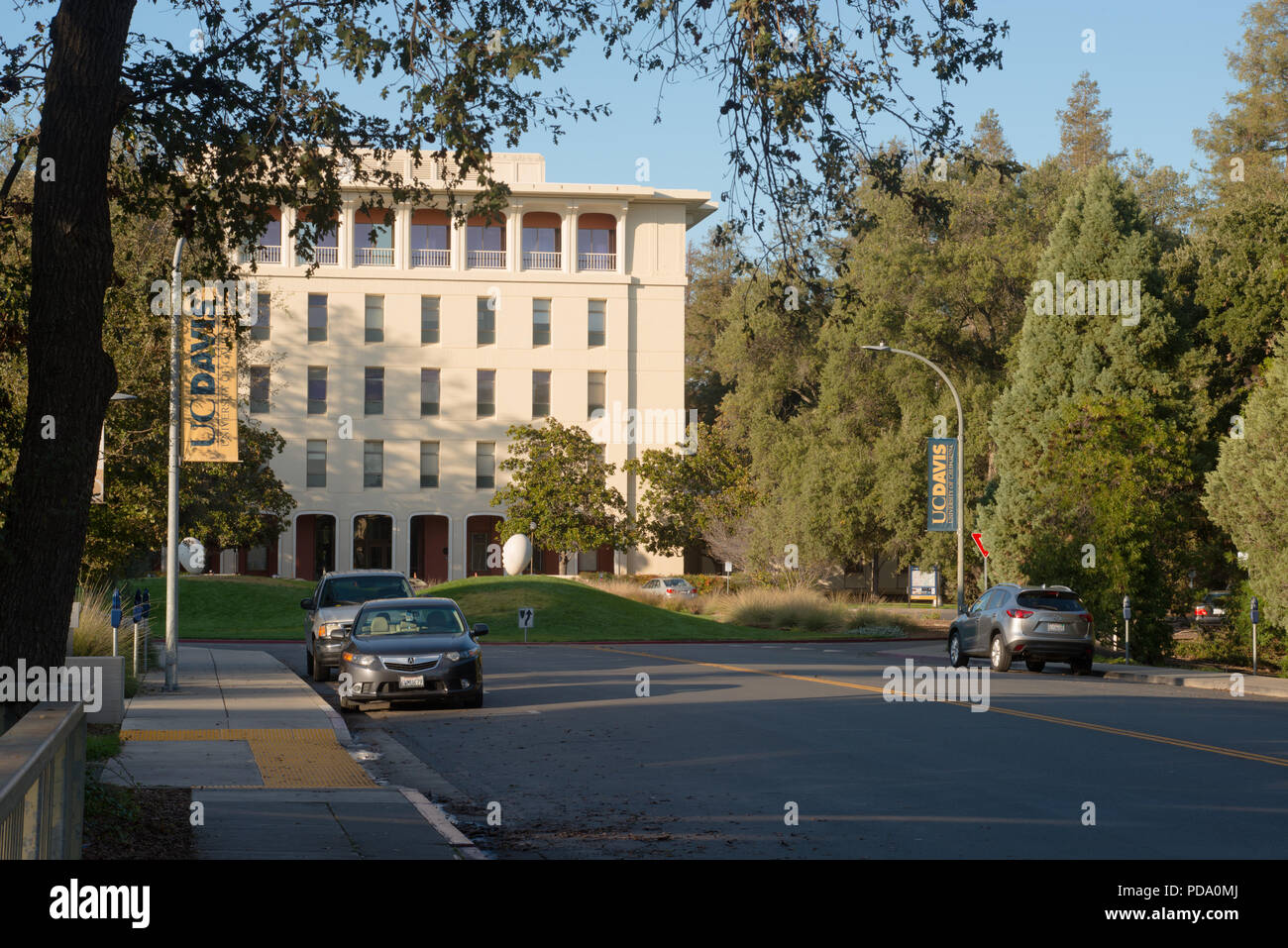 DAVIS EN CALIFORNIE, le 23 novembre 2016, à la recherche en bas de la rue à l'égard Mrak Hall, entourée d'arbres, à l'Université de Californie, Davis Campus Banque D'Images