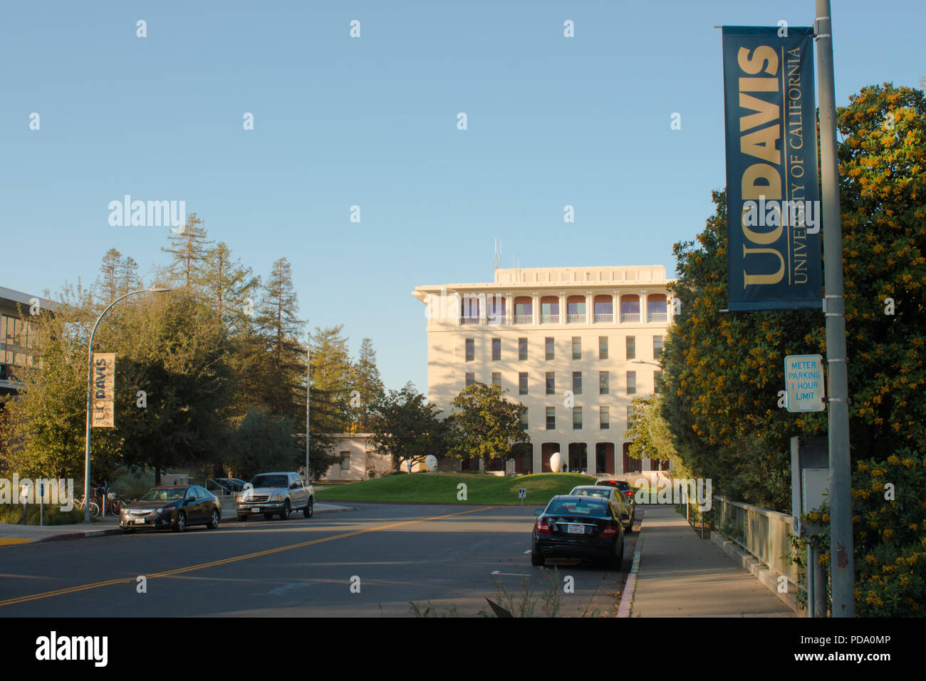 DAVIS EN CALIFORNIE, le 23 novembre 2016, à la recherche en bas de la rue à l'égard Mrak Hall, sur l'Université de Californie, Davis campus. Banque D'Images