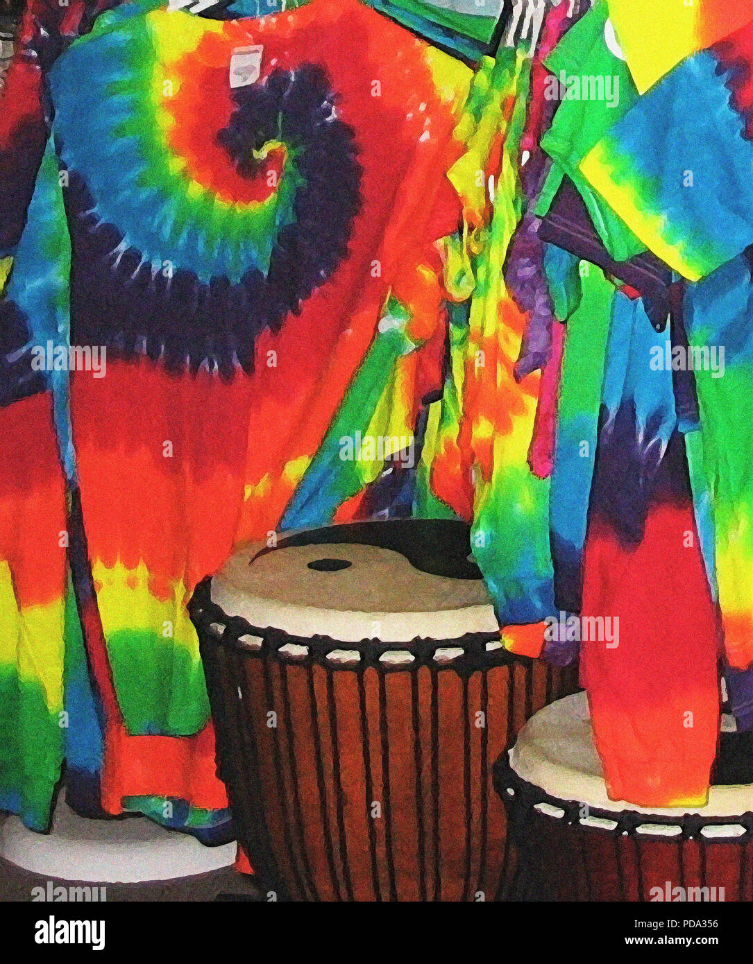 Une nature morte, picturale de l'oeuvre numérique, à l'origine une photographie, qui représente l'ère des années 60 aux Etats-Unis. Ces éléments, et bien d'autres, étaient à vendre ins Banque D'Images