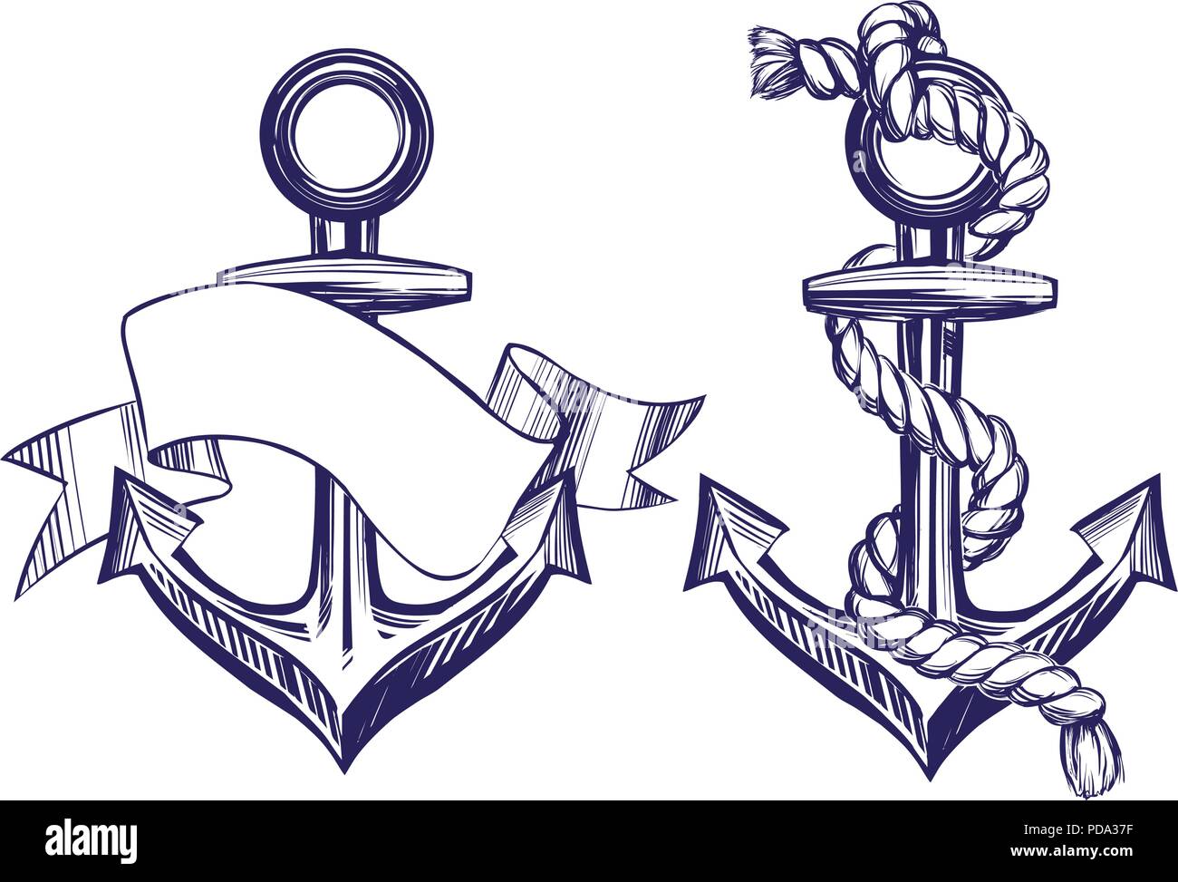 Signe d'ancrage symbole set hand drawn vector illustration croquis isolé sur fond blanc Illustration de Vecteur